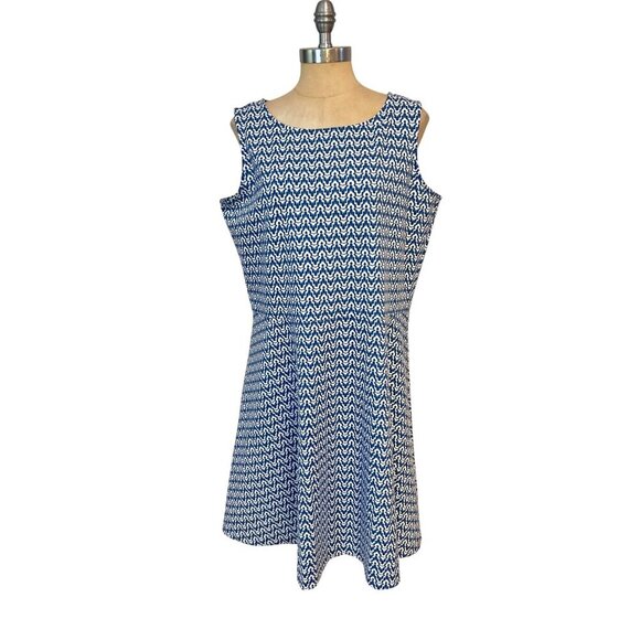 Talbots Woman Sleeveless Blue & White Chevron Pattern A-Line Dress 1X - Picture 1 of 4